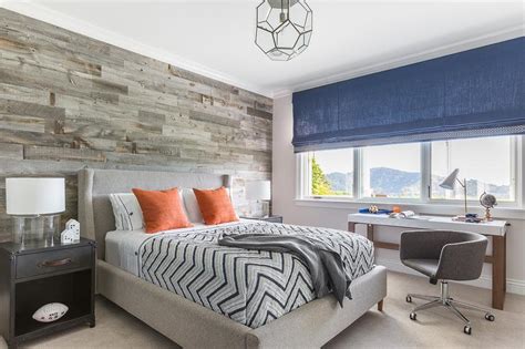Contemporary Cabin Boys Bedroom With Plank Accent Wall Contemporary
