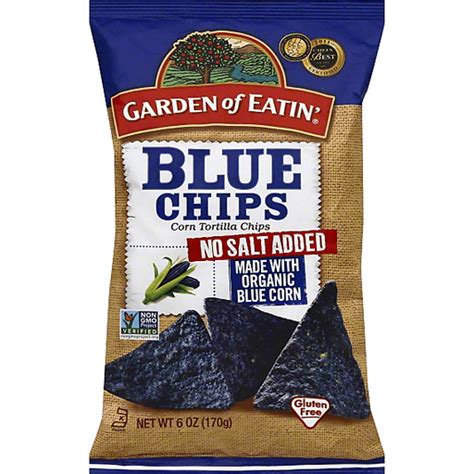 garden of eatin corn tortilla chips blue chips no salt added snacks chips and dips