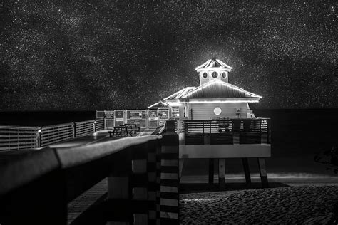 Starry Night At Juno Pier Black And White Photograph By Laura Fasulo