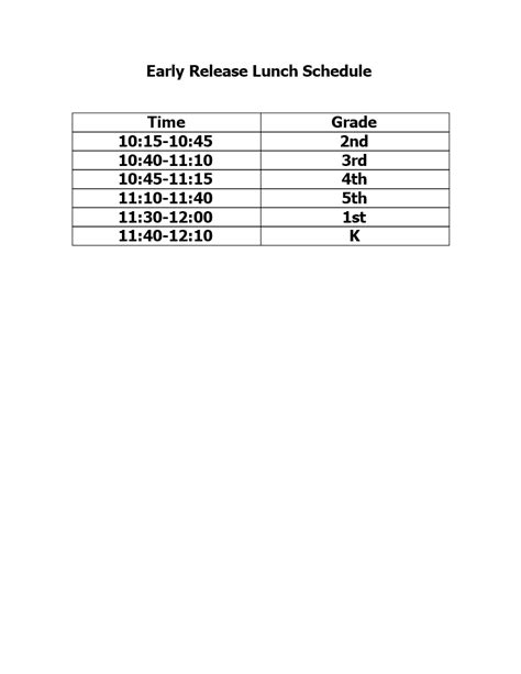 Early Release Lunch Schedule Templates At