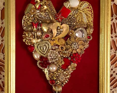 Beautiful Vintage Jewelry Framed Artwork Heart Etsy