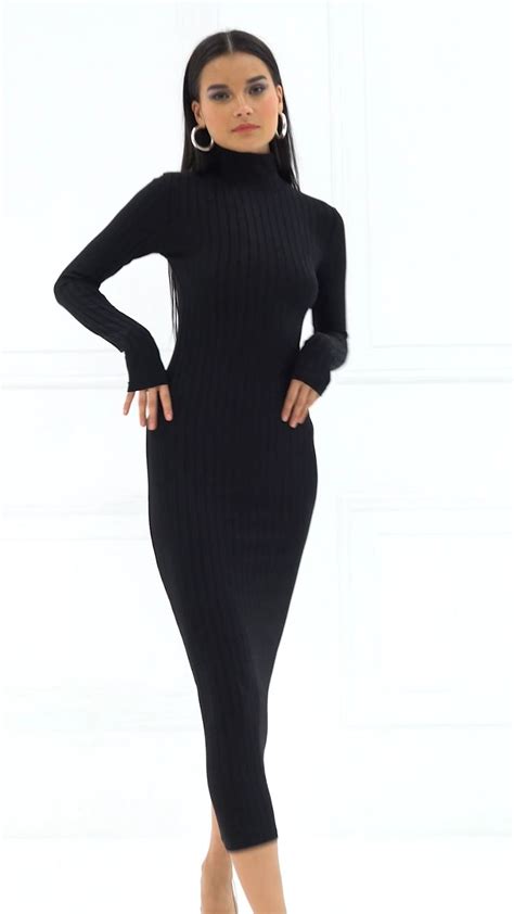 Long Sleeve Turtleneck Black Maxi Dress Video Video Black Maxi Dress Maxi Dress
