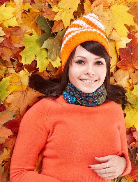 Young Woman In Autumn Orange Leaves Stock Photo Image Of Girl