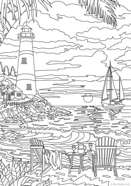 Images of scenery can transport you to a different place and time and take you out of your brain for a while. Ocean Life - Lighthouse - Printable Adult Coloring Pages ...