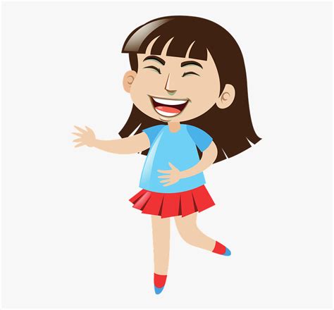 Laughing Girl Cartoon Happy Smiling Smile Female Cartoon Girl Blue Shirt Hd Png