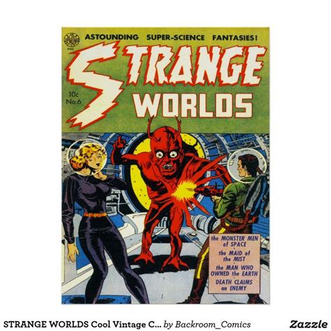 Strange Worlds Cool Vintage Comic Book Cover Art Poster Zazzle Weird World Vintage Comic