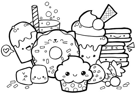 Kawaii Food Doodle Coloring Page Wicomail