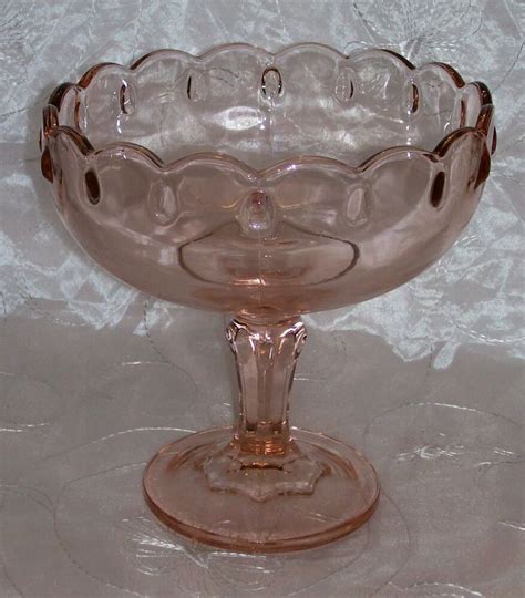 Vintage Indiana Glass Clear Pink Teardrop Compote Pedestal Bowl Euc