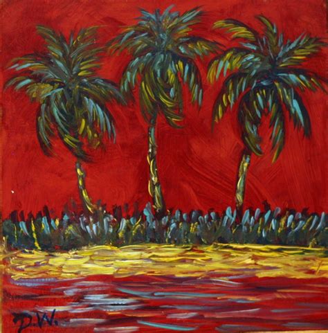 Daily Painters Of Florida Tropical Florida Palm Trees Sunset Orignial Oil Painting By Diana