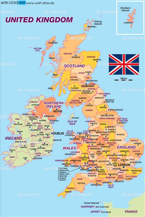 Klicken sie auf ein land, um eine detaillierte karte anzuzeigen. Map of United Kingdom (Great Britain), politically - Map ...