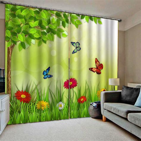 Green 3d Curtain Luxury Blackout Window Curtain Living Room Butterfly