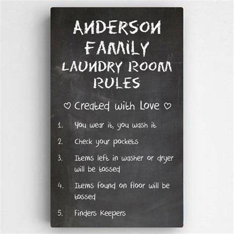 Personalized Laundry Room Rules Canvas Sign Exclusively By