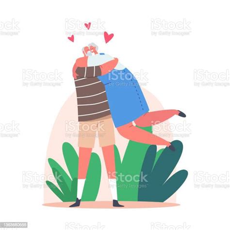 Happy Elderly Male And Female Characters Hugging Loving Aged Couple Romantic Relations Senior