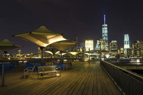 View Of Lower Manhattan Skyline At Night From Exchange Place In Jersey