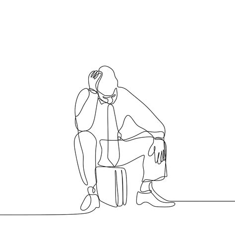 Desenho De Homem Desempregado Sentindo Se Triste E Deprimido Arte Linha