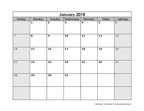 2018 Blank Monthly Calendar Free Printable Templates