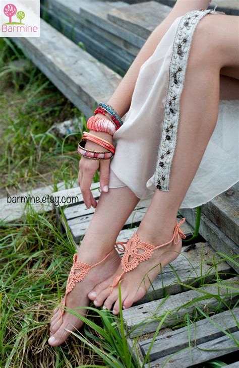 Peach Crochet Barefoot Sandals Nude Shoes Foot Jewelry By Barmine
