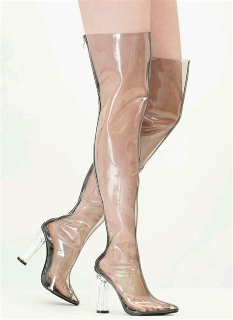 Clear Heel Boots Pointy Boots Thick Heel Boots Thigh High Boots