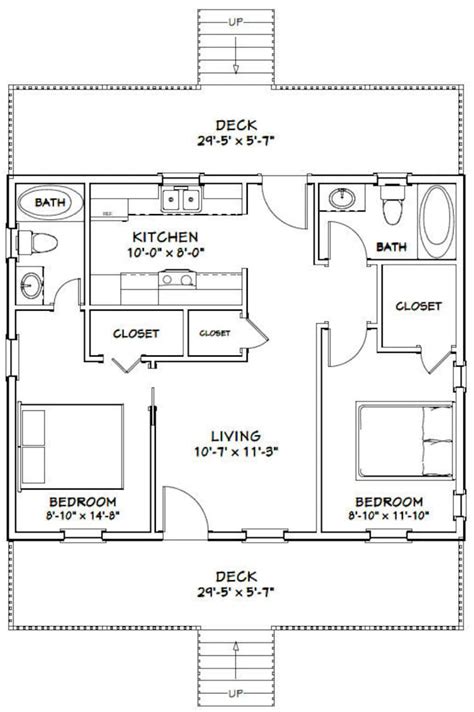30x24 House 2 Bedroom 2 Bath 720 Sq Ft Pdf Floor Plan Etsy Denmark