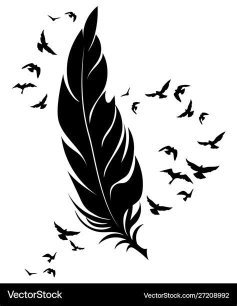 Feather And Birds Black And White Royalty Free Vector Image