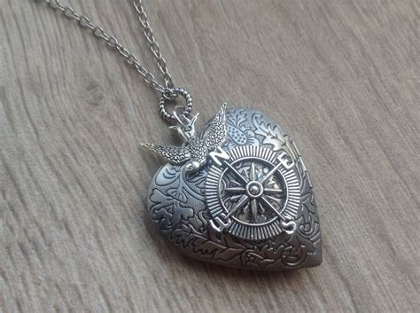 Heart Compass Locket Follow Your Heart Compass Necklace Etsy