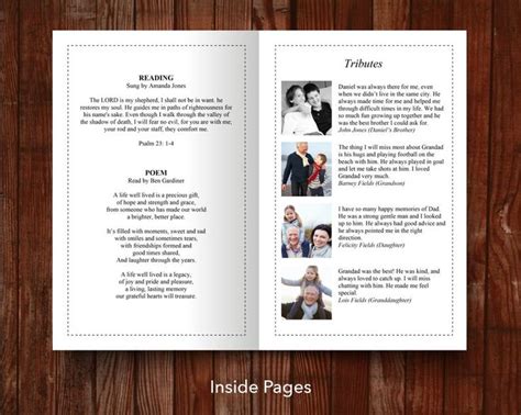 Funeral Program Template For Men With 8 Pages Celebration Of Etsy Uk