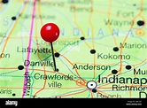 Crawfordsville pinned on a map of Indiana, USA Stock Photo - Alamy