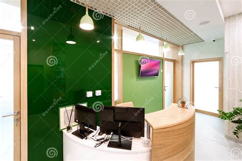 Lobby Entrance With Reception Desk In A Dental Clinic Stock Photo