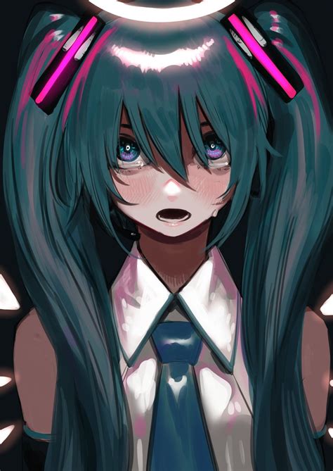 Hatsune Miku 1girl Solo Twintails Necktie Long Hair Halo Open Mouth