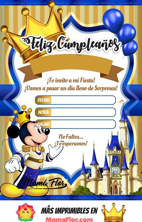 Tarjetas Virtuales de Mickey Mouse Príncipe - Manualidades MamaFlor