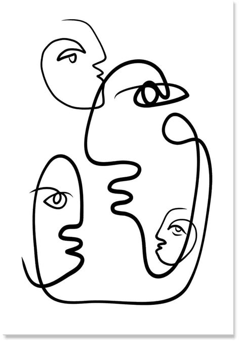 Faces By Picasso Line Art Print Pyaarnation