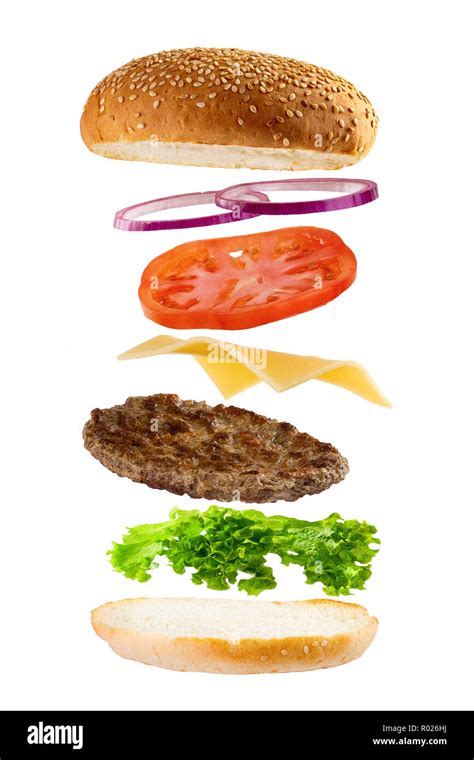 Big Meat Burger Ingredients Isolated On White Stock Photo Alamy