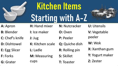 Kitchen Items Starting With A To Z Engdic