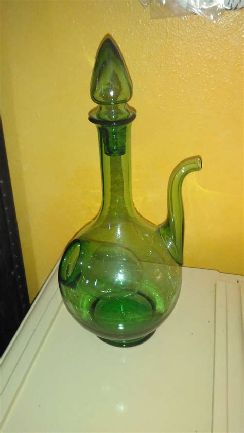 Green Vintage Hand Blown Wine Decanter With Ice Chamber Etsy Wine
