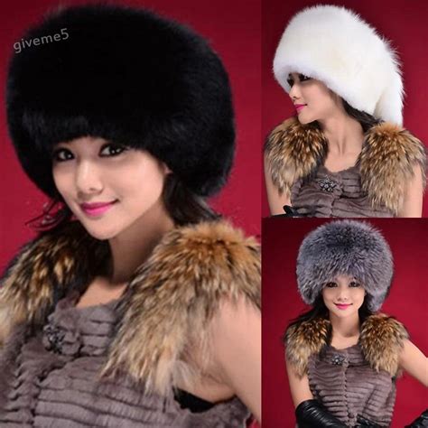 Winter Women Luxury Soft Warm Faux Fox Fur Hat Fashion Women Skiing Fur