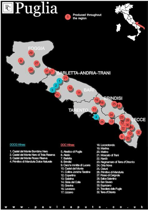 Puglia Wine Region Map Italy Puglia Vino Italiano Vinificazione