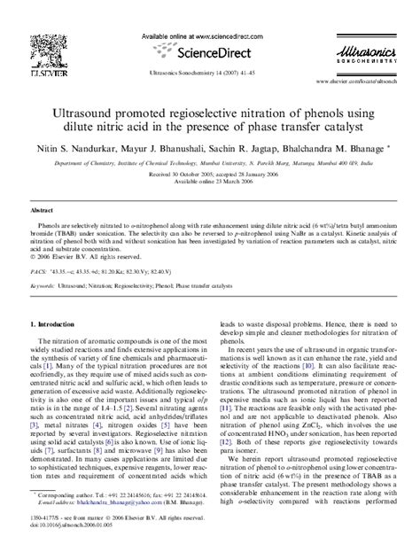 Pdf Ultrasound Promoted Regioselective Nitration Of Phenols Using