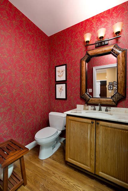 Red Wallpaper Traditional Cloakroom Dc Metro By Liza Jane