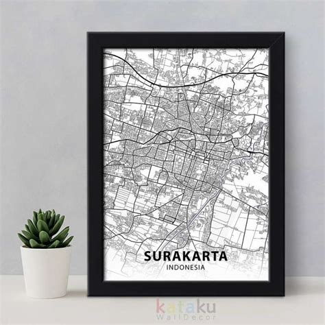 Jual Surakarta City Map Art Hiasan Dinding Poster Peta Kota Solo Wall