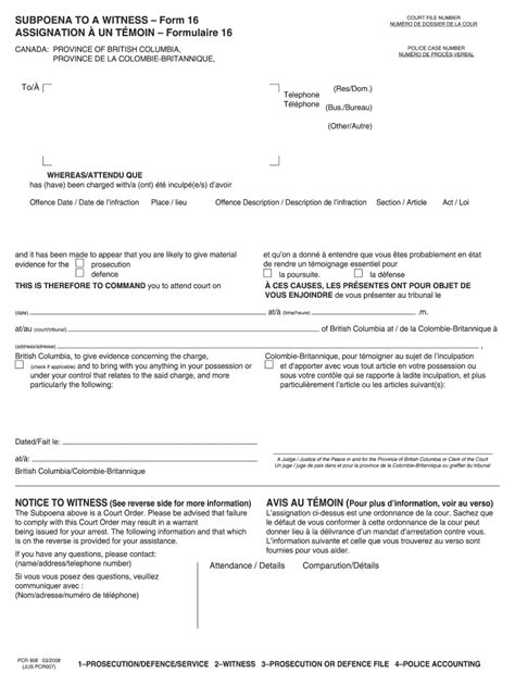 Subpoena To A Witness Ontario Court Of Justice Form 16 2020 2022 Fill