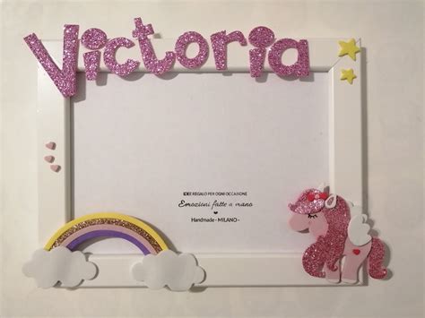 Cornice Bambina Arcobaleno Unicorno Glitter Con Nome Bambini Ca