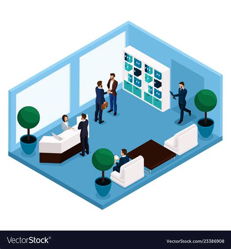 Isometric Office Room Front View Royalty Free Vector Image