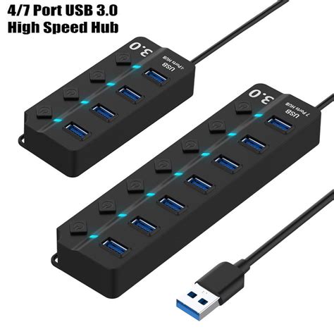 Network Usb Hub 7 Multi Port Usb 30 Hub Onoff Switches And Ac Power