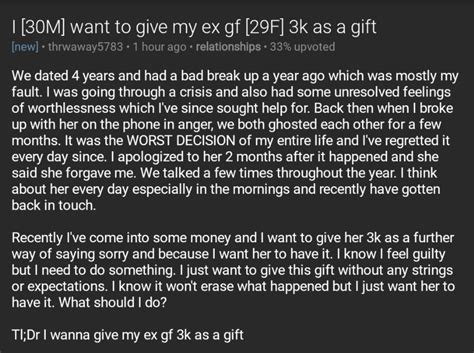 Relationships Txt On Twitter I [30m] Want To Give My Ex Gf [29f] 3k As A T