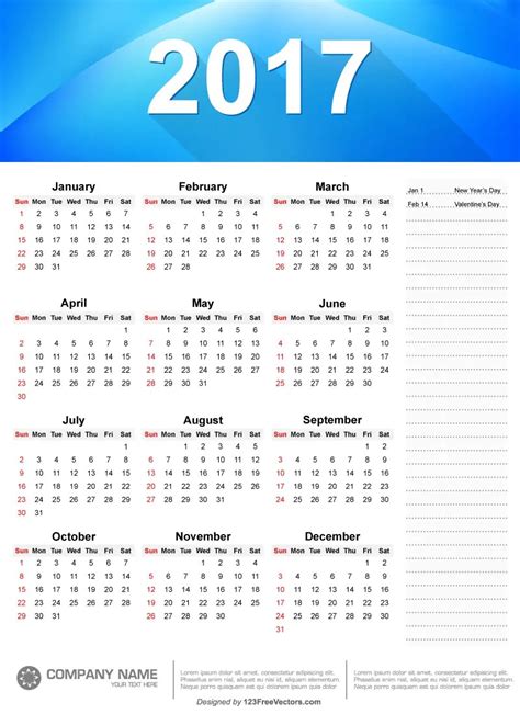 Printable 2017 Calendar Vector