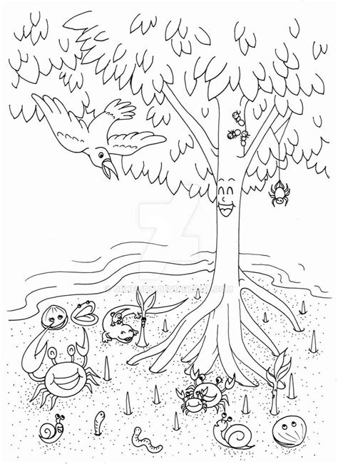 Red Mangrove Tree Drawing Sketch Coloring Page