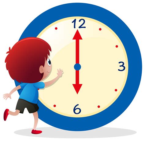 Boy Telling Time On Blue Clock 381737 Vector Art At Vecteezy