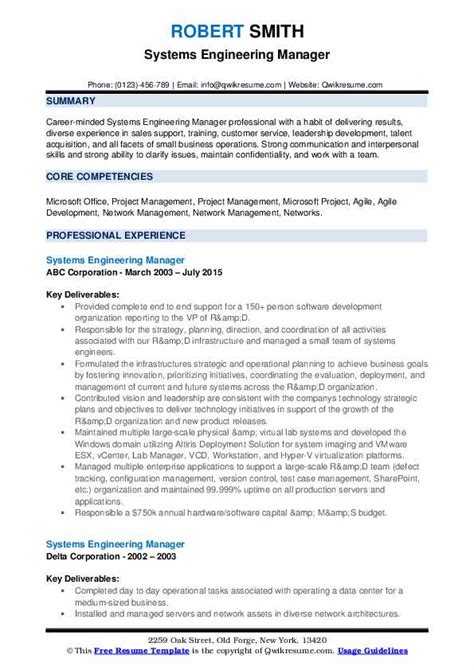 Systems Engineering Manager Resume Samples Qwikresume