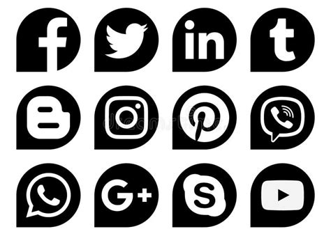 Popular Social Media Black Drops Icons Editorial Stock Image