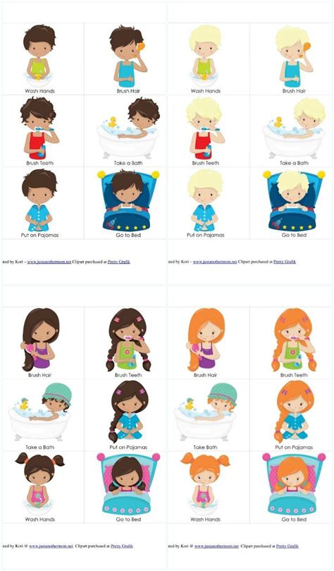 Adaptable for several age groups and perfect for a starter visual schedule at home. Personal Hygiene and Bedtime Routine Chart and Cards for Girls and Boys | Bedtime routine chart ...